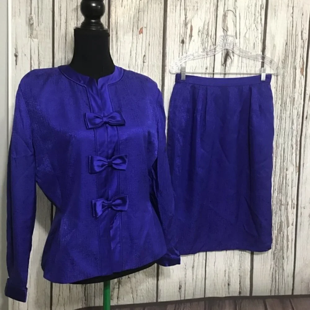 Adrianna Papell Purple Silk Skirt Suit Size 10